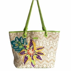 Vera Bradley Straw Beach Tote Floral Embroidered XL Bag